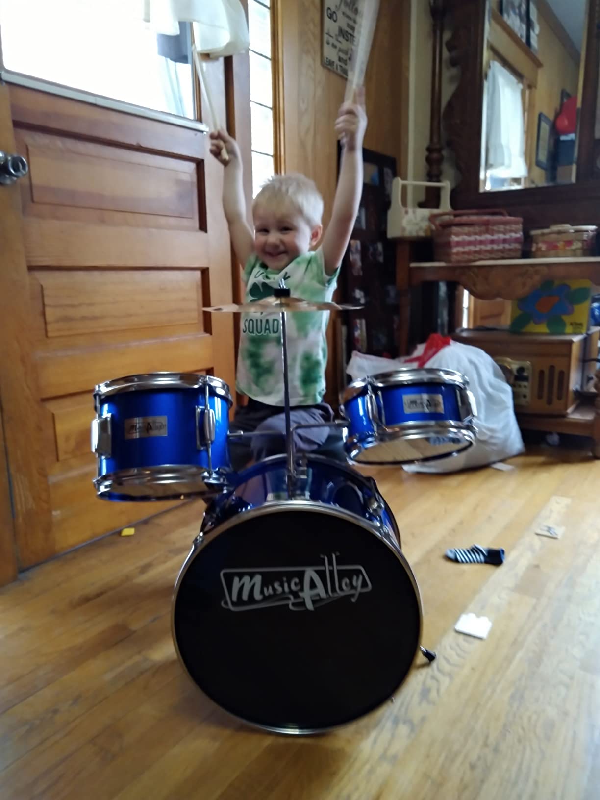 Music Alley 3 Piece Kids Drum Set with Throne, Cymbal & Sticks, Blue customer photo 1
