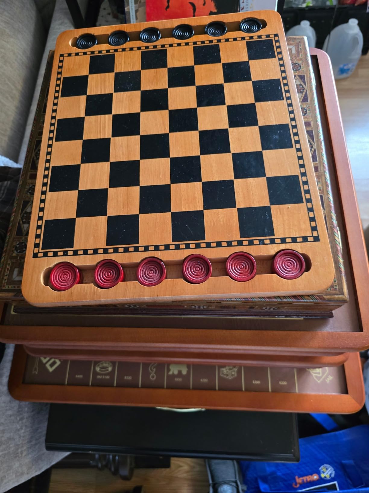 WE Games Solid Wood Checkers Board Game – 14.5-Inch Vintage Checkers Set with Inset Grooves & 24 Red & Black Board Game Pieces – Fun Family Table Game customer photo 2