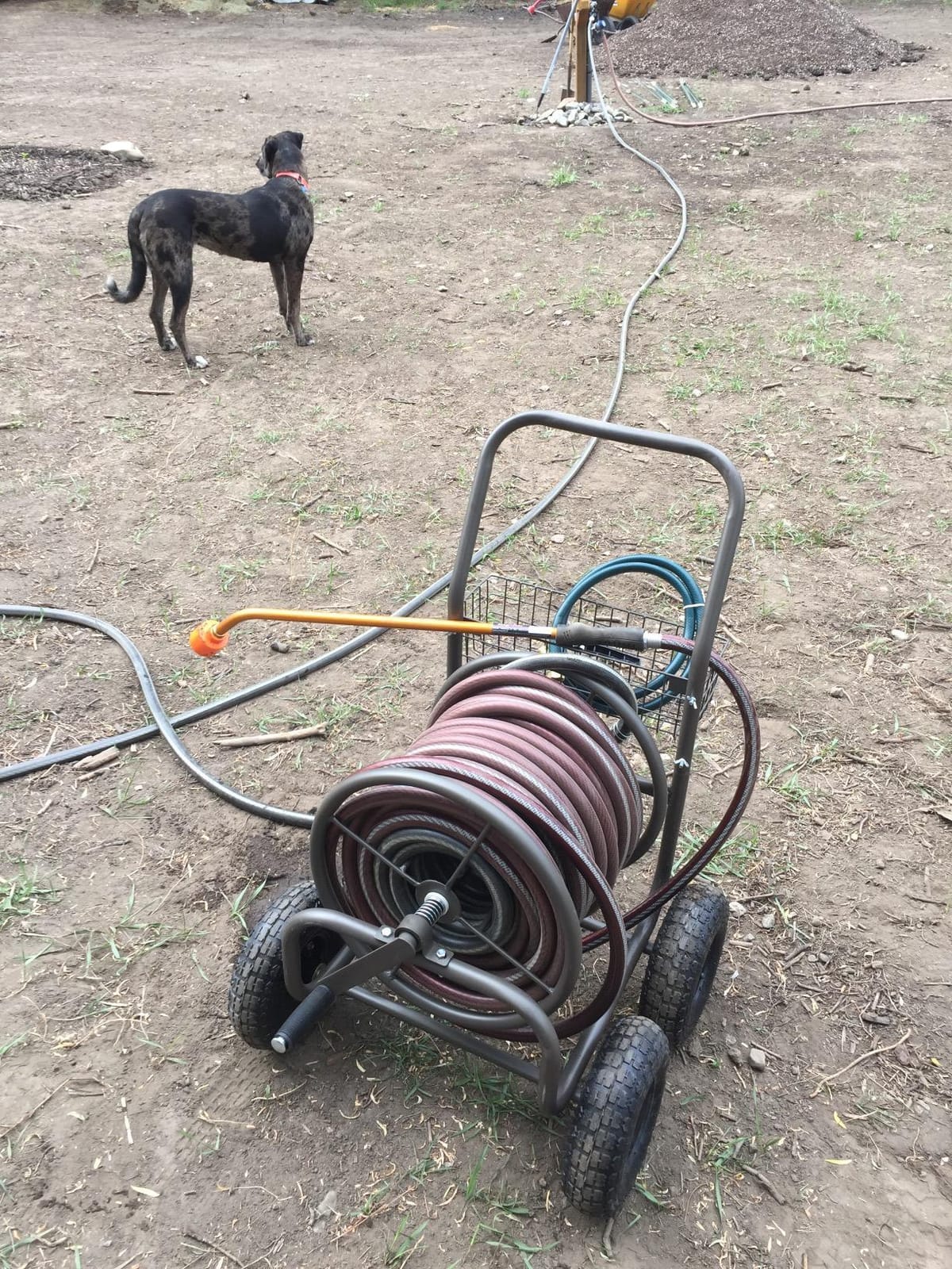 Liberty Garden Residential Grade Four Wheel 250 Foot Capacity Steel Frame Water Hose Reel Cart with Basket for Backyard, Garden, or Home, Brown, Bronze customer photo 1