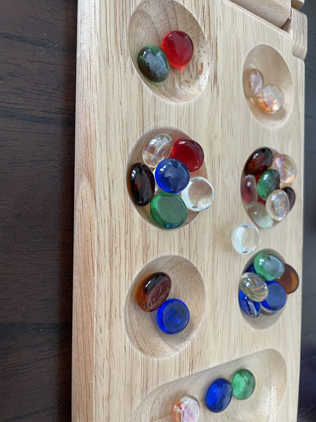 Pressman Mancala Board Game | Fun Classic Table for Adults & Kids | Includes 48 Glass Mancala Stones and Wood Hinged Playing Board | 2 Players, Ages 6+ customer photo 1