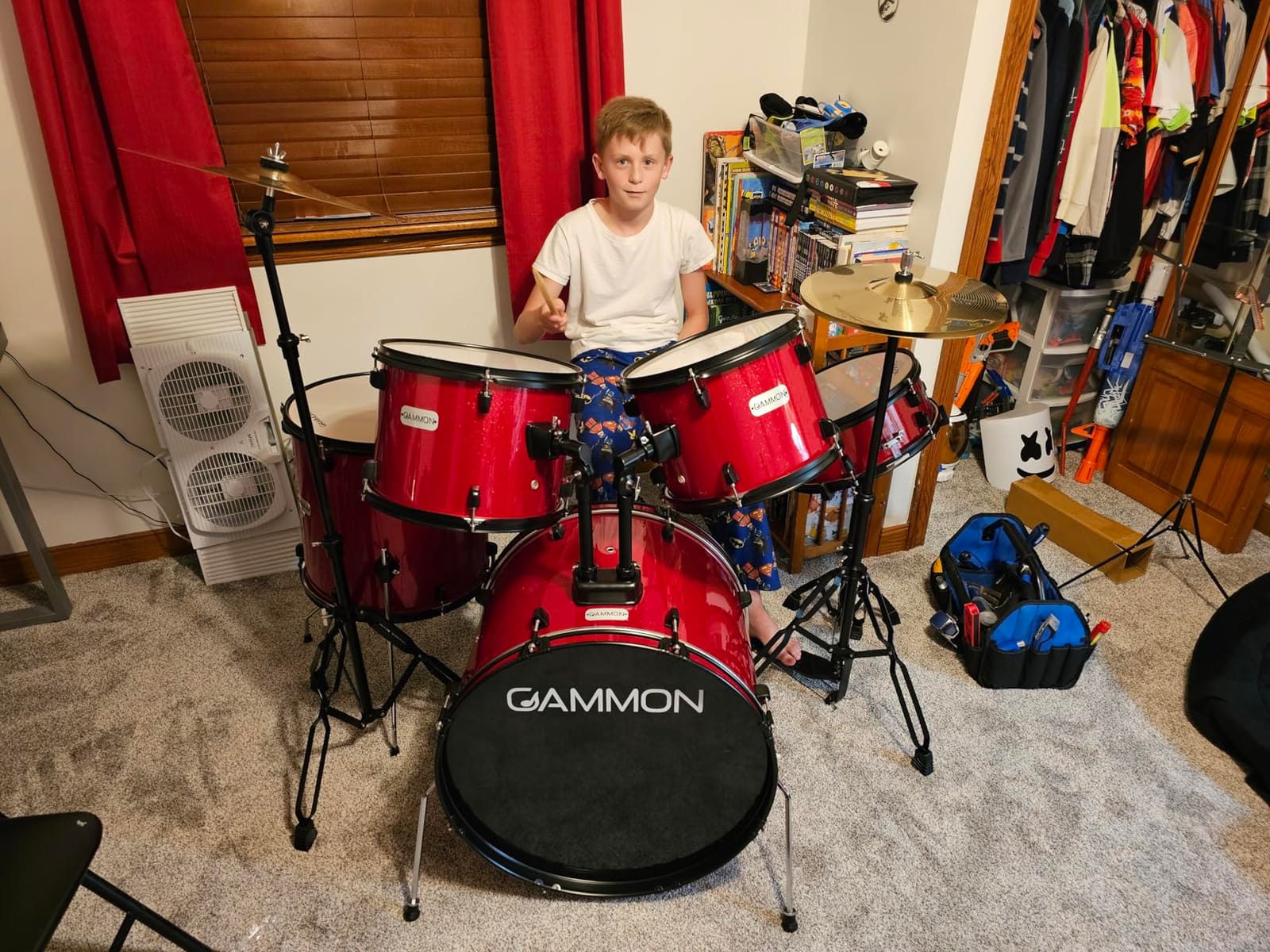 Gammon Percussion Full Size Complete Adult 5-Piece Drum Set with Cymbals, Stands, Stool, and Sticks - Black customer photo 1