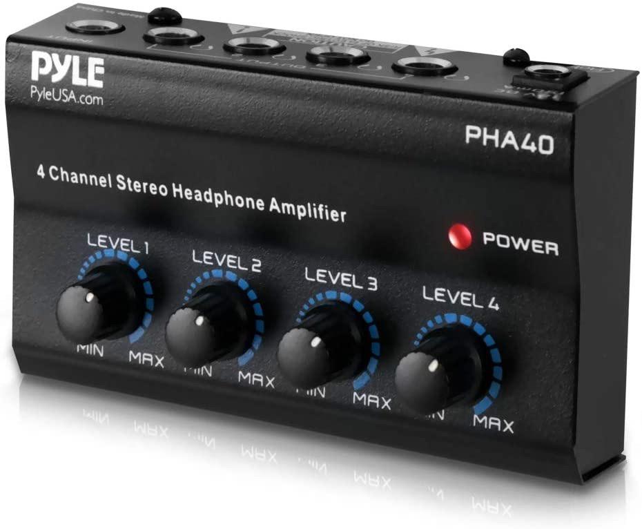 4-Channel Portable Stereo Headphone Amplifier - Professional Multi Channel Mini Earphone Splitter Amp w/ 4 ¼” Balanced TRS Headphones Output Jack and 1/4