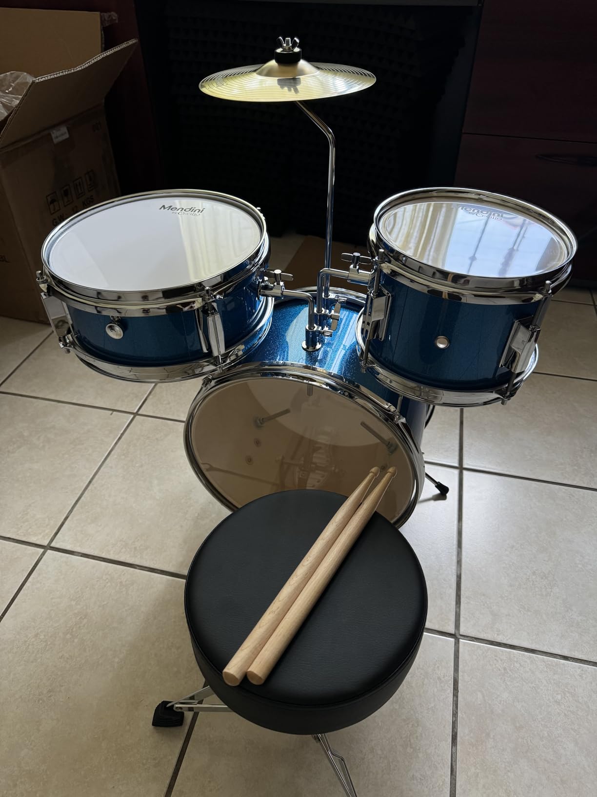 Mendini By Cecilio 16 Inch Drum Set, 3-Piece Junior Drum Set - Metallic Red customer photo 2