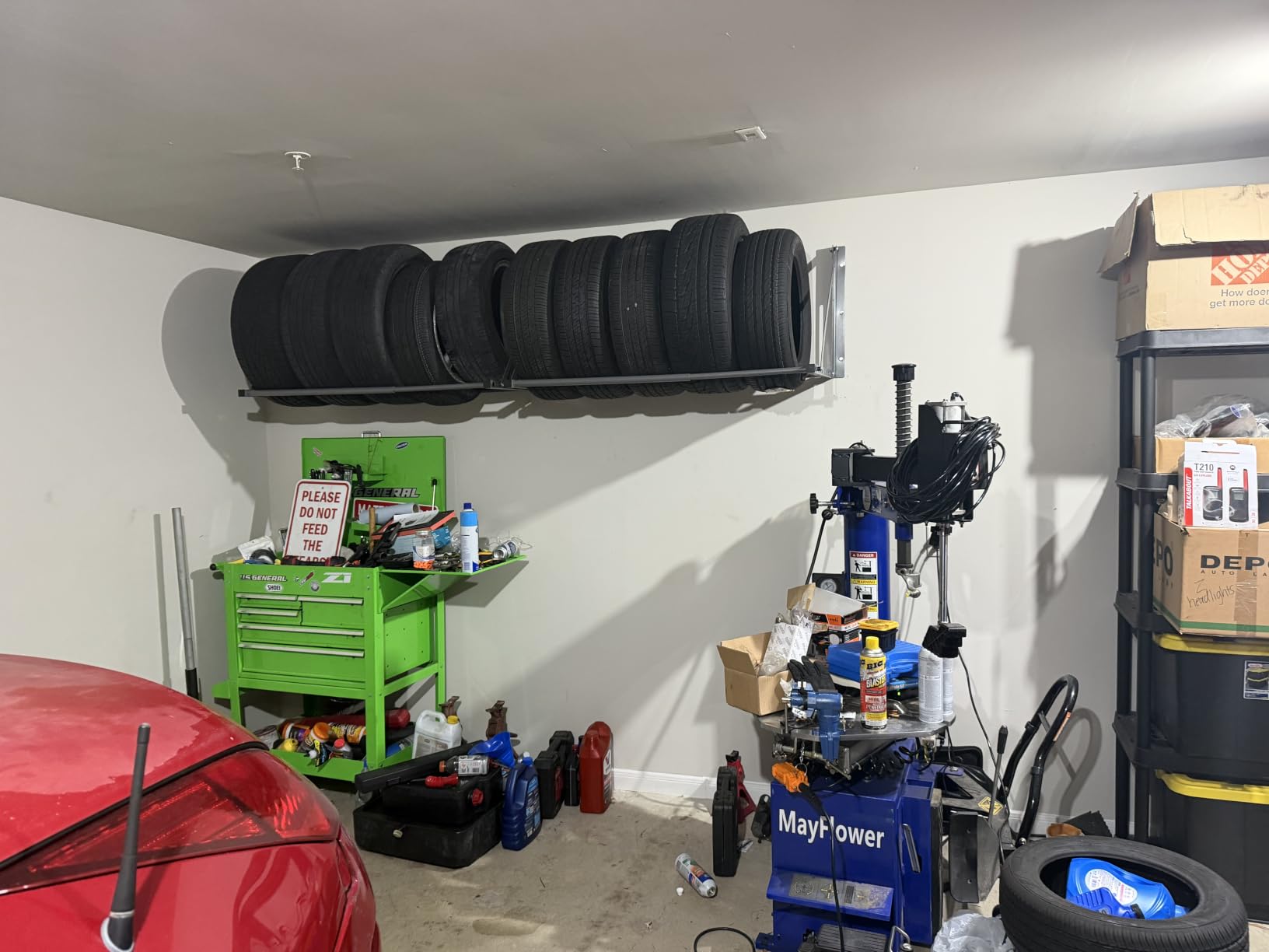 MaxxHaul Adjustable Wall Mount Folding Tire Rack – 32 to 48 Inch Width – 300 lb Capacity – Heavy Duty Steel Garage Tire Storage Holds 4 Tires – 70489 customer photo 2
