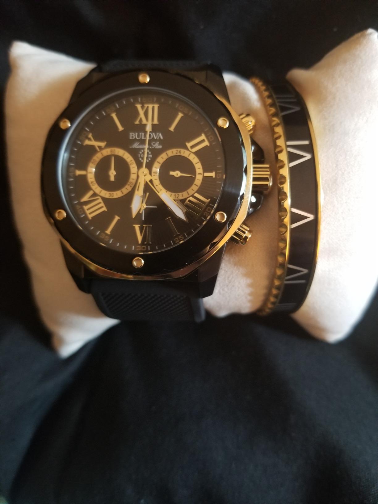 Bulova Men's Marine Star Series A 6-Hand Chronograph Quartz Black Strap Watch, 100M customer photo 1