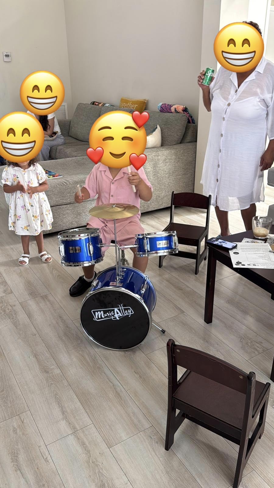 Music Alley 3 Piece Kids Drum Set with Throne, Cymbal & Sticks, Black customer photo 2