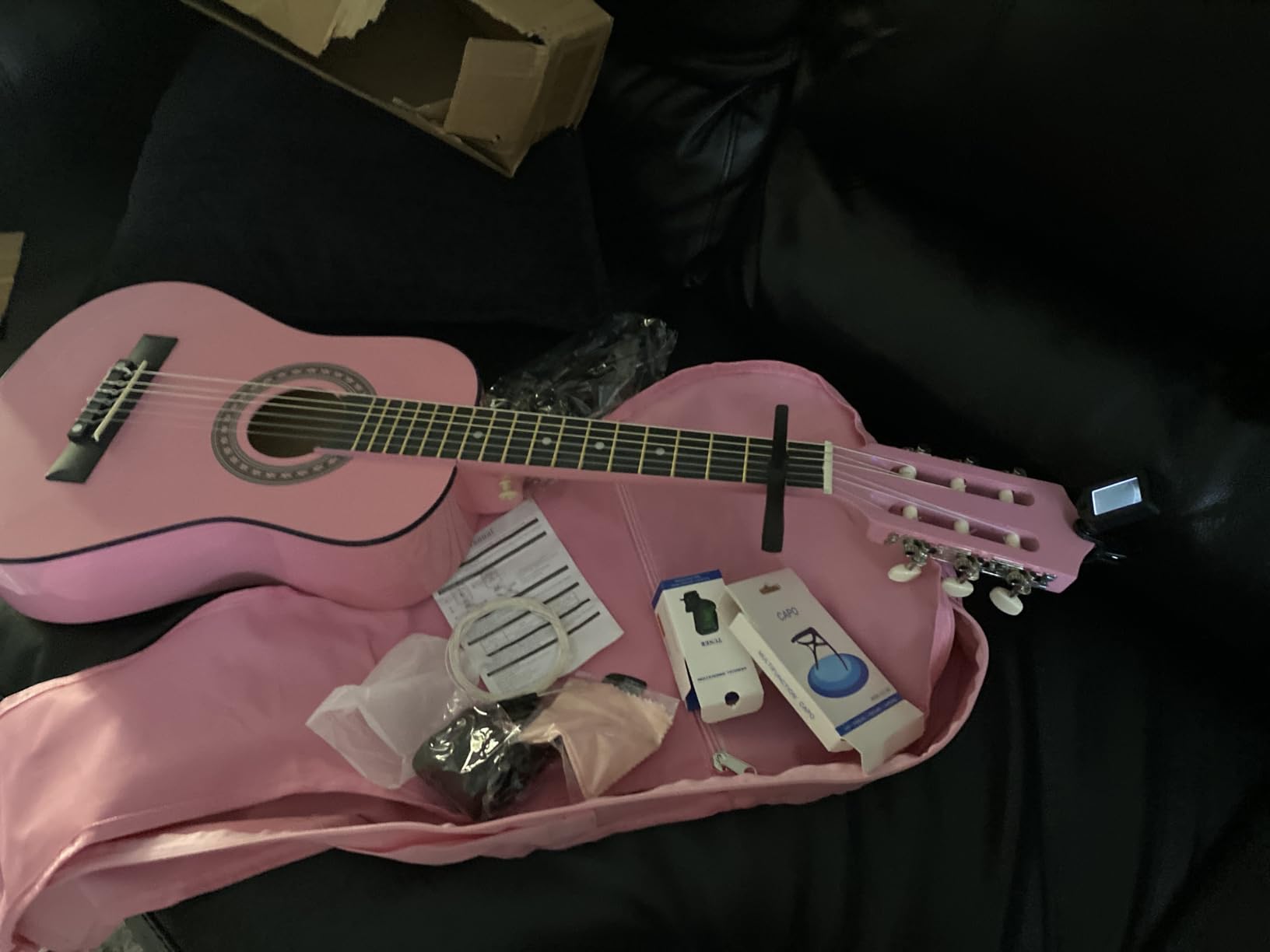 MasterPlay Kids Guitar, 30” Beginner Classical Wood Guitar For Learners, With starter kit, Bag, Strap, Tuner, Pick, Extra String, Cleaning cloth, Christmas, Birthday Gift for Girls Ages 5-12, Pink customer photo 1