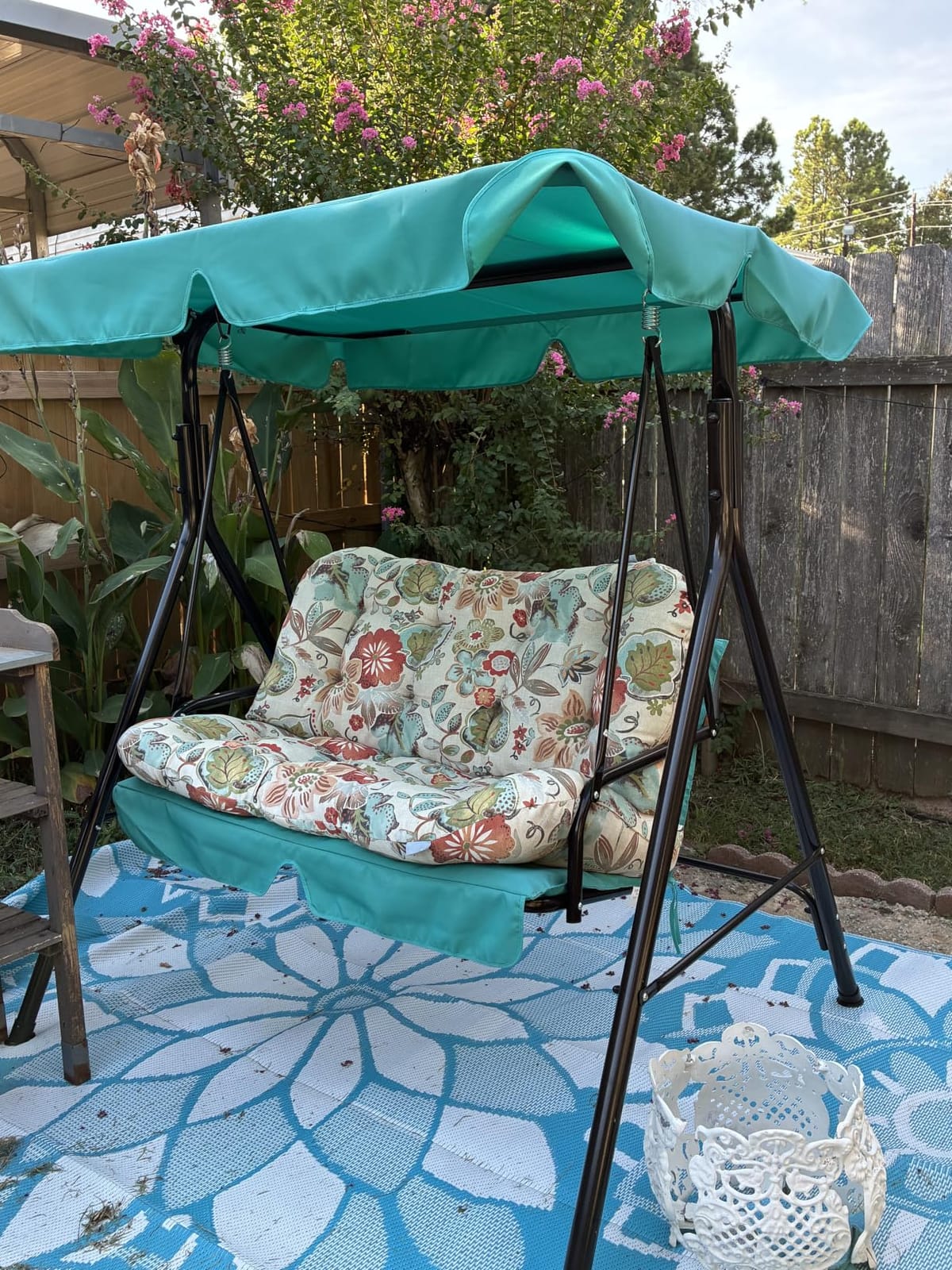 Tangkula 3 Person Porch Swing with Cushions & Canopy, Black customer photo 2