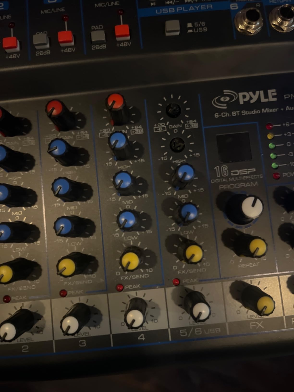Pyle Professional 6 Channel Audio Mixer with Bluetooth - DJ Sound Board - USB Computer Input - Built-in MP3 Player - 48V Phantom Power - 3 Band EQ - 16-Bit DSP FX - Band, Studio Ready - PMXU63BT customer photo 1
