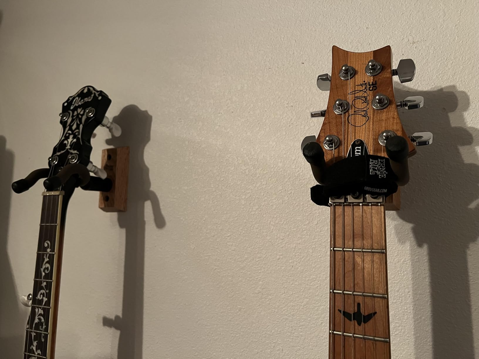 String Swing Guitar Wall Mount 3 Pack, Hangers, Holder Hook for Wall, Fits All Size Acoustic, Electric, Bass - Black Walnut Hardwood, Made in USA customer photo 2