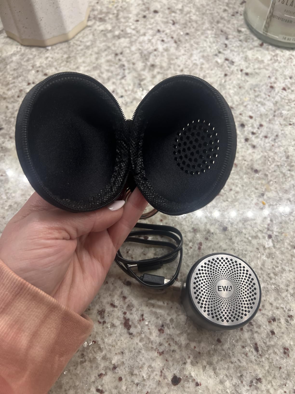 Travel Case Packed, Wireless Mini Bluetooth Speaker with Custom Bass Radiator. EWA A106, Small But Loud, The Next Generation of Portable Speakers for Home, Outdoors, Shower (Silver)1.89* 1.57 inches customer photo 1