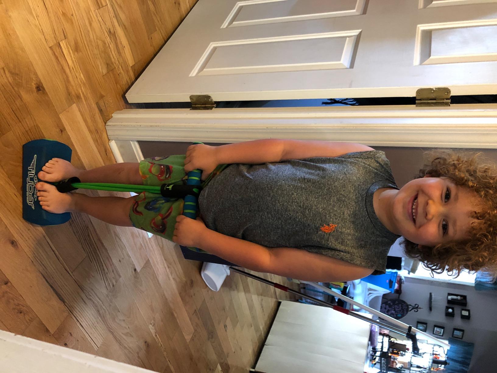 Flybar My First Foam Pogo Jumper for Kids Fun and Safe Pogo Stick for Toddlers, Durable Foam and Bungee Jumper for Ages 3 and up, Supports up to 250lbs (Blue LED) customer photo 2