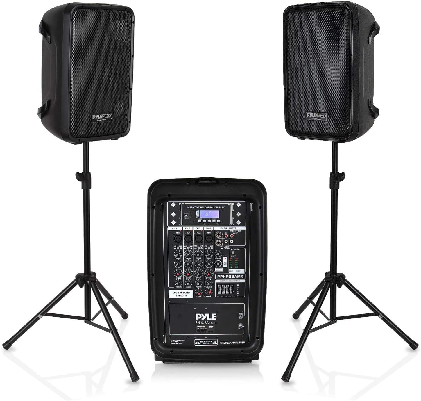 Pyle PA Speaker DJ Mixer Bundle - 300 W Portable Wireless Bluetooth Sound System w/ USB SD XLR 1/4