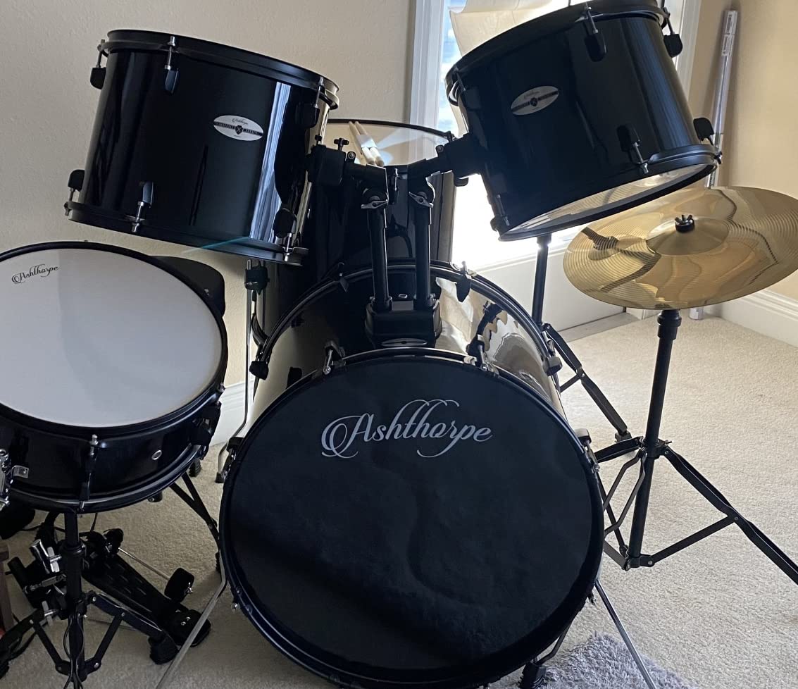 Ashthorpe 5-Piece Complete Full Size Adult Drum Set with Remo Batter Heads - Red customer photo 1