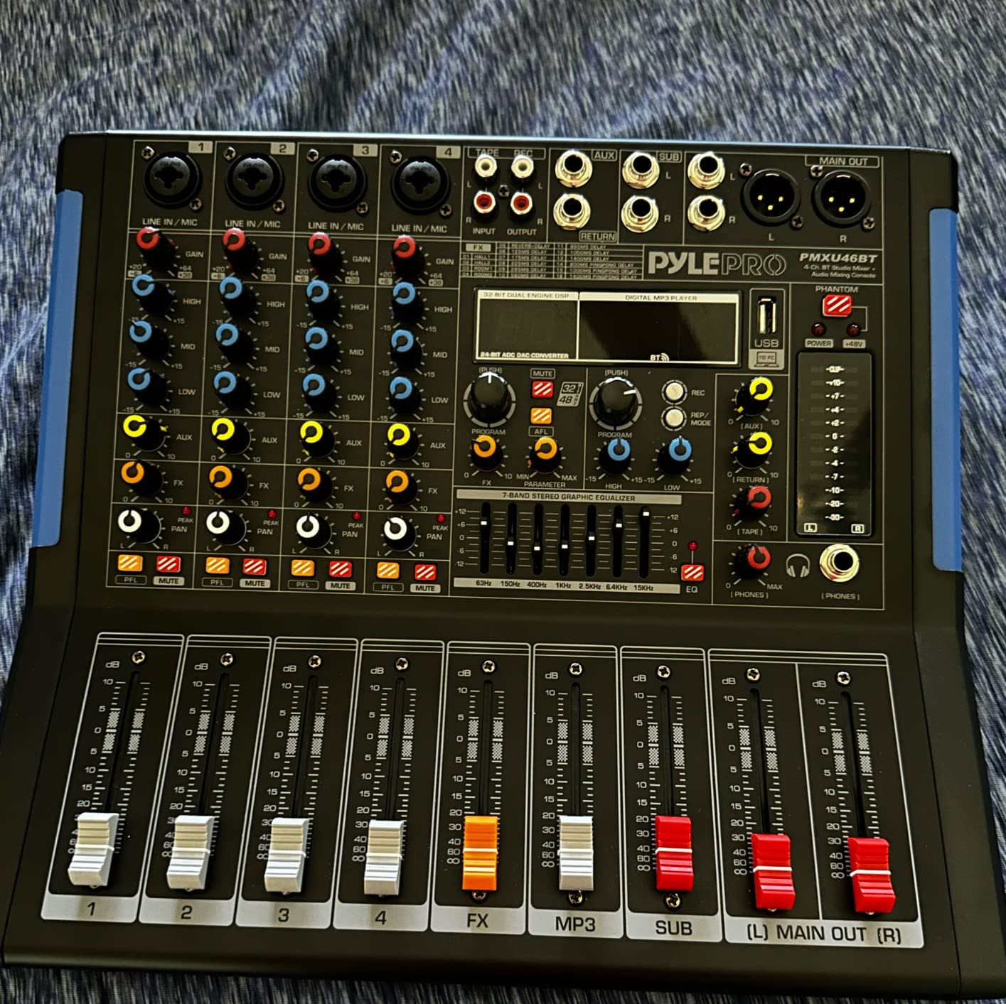 Pyle 4-Channel Bluetooth Studio Audio Mixer-DJ Sound Controller Interface with USB Drive for PC Recording Input, XLR Microphone Jack,48V Power,Input/Output for Professional and Beginners - PMXU46BT customer photo 2