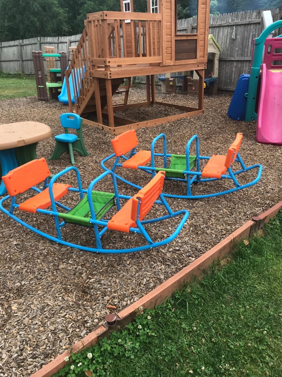 PLATPORTS Double Rocking Seesaw – 2-Seater Teeter Totter for Kids Ages 3-5 – Outdoor Ride-On Playground Toy for Two Children – Durable Steel Rocking Chair Seesaw for Backyard Fun customer photo 2