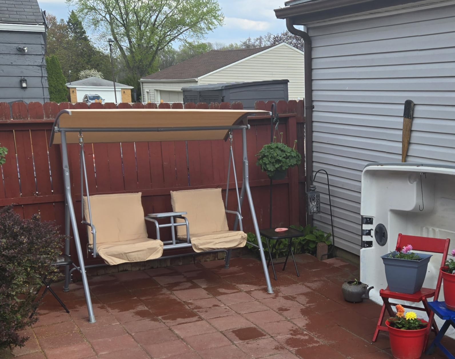 Outsunny 2 Person Porch Swing with Stand Canopy Outdoor Swing Gray customer photo 2