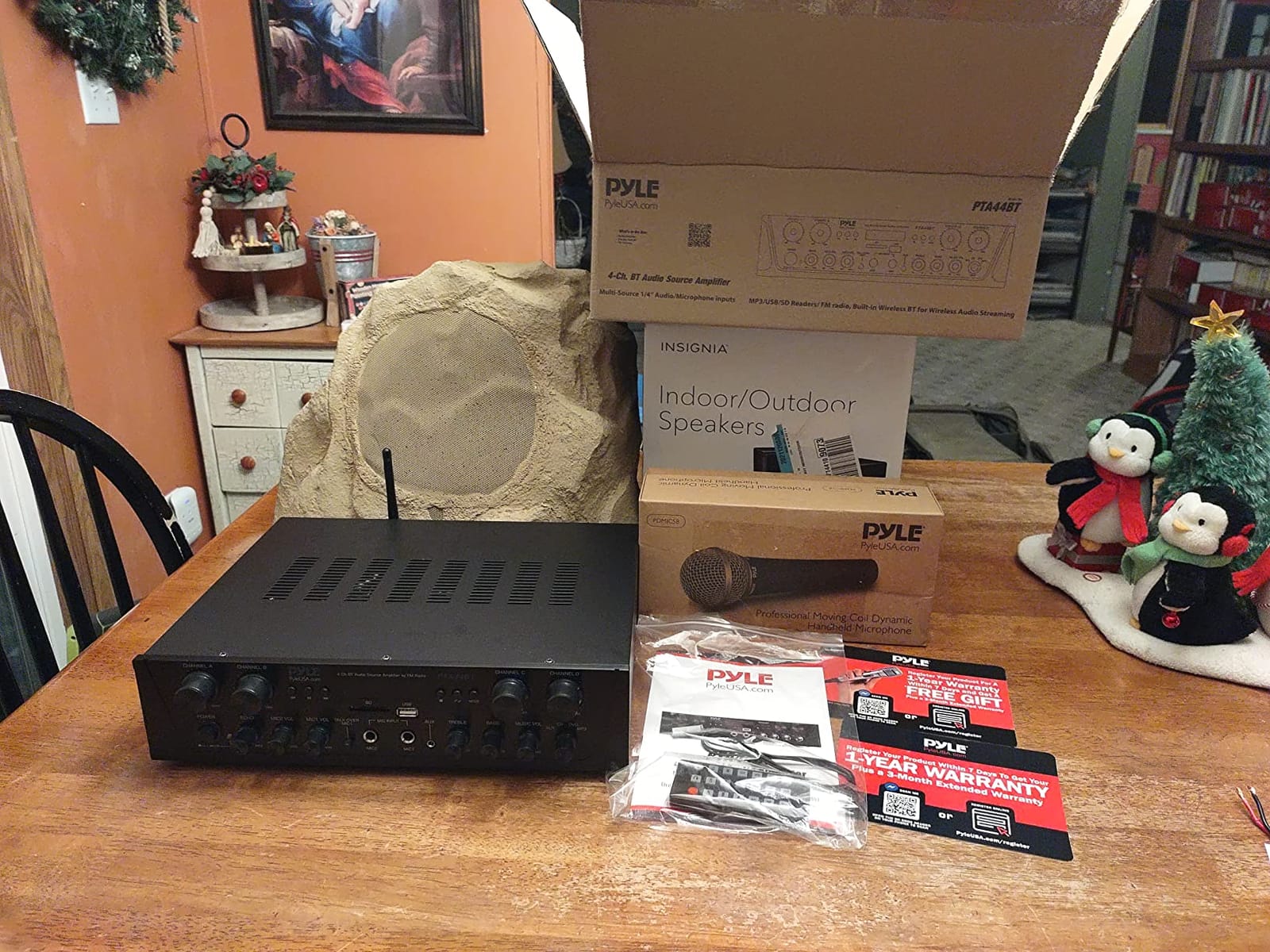 Pyle 4-Channel Audio Amplifier with Bluetooth - Home Stereo Receiver w/ 500W Max Power - Commercial or Karaoke - Dual Mic Input with Echo, Vol, Talk-Over - AUX In - Sub Out - USB-A MP3 Player, AM/FM customer photo 2