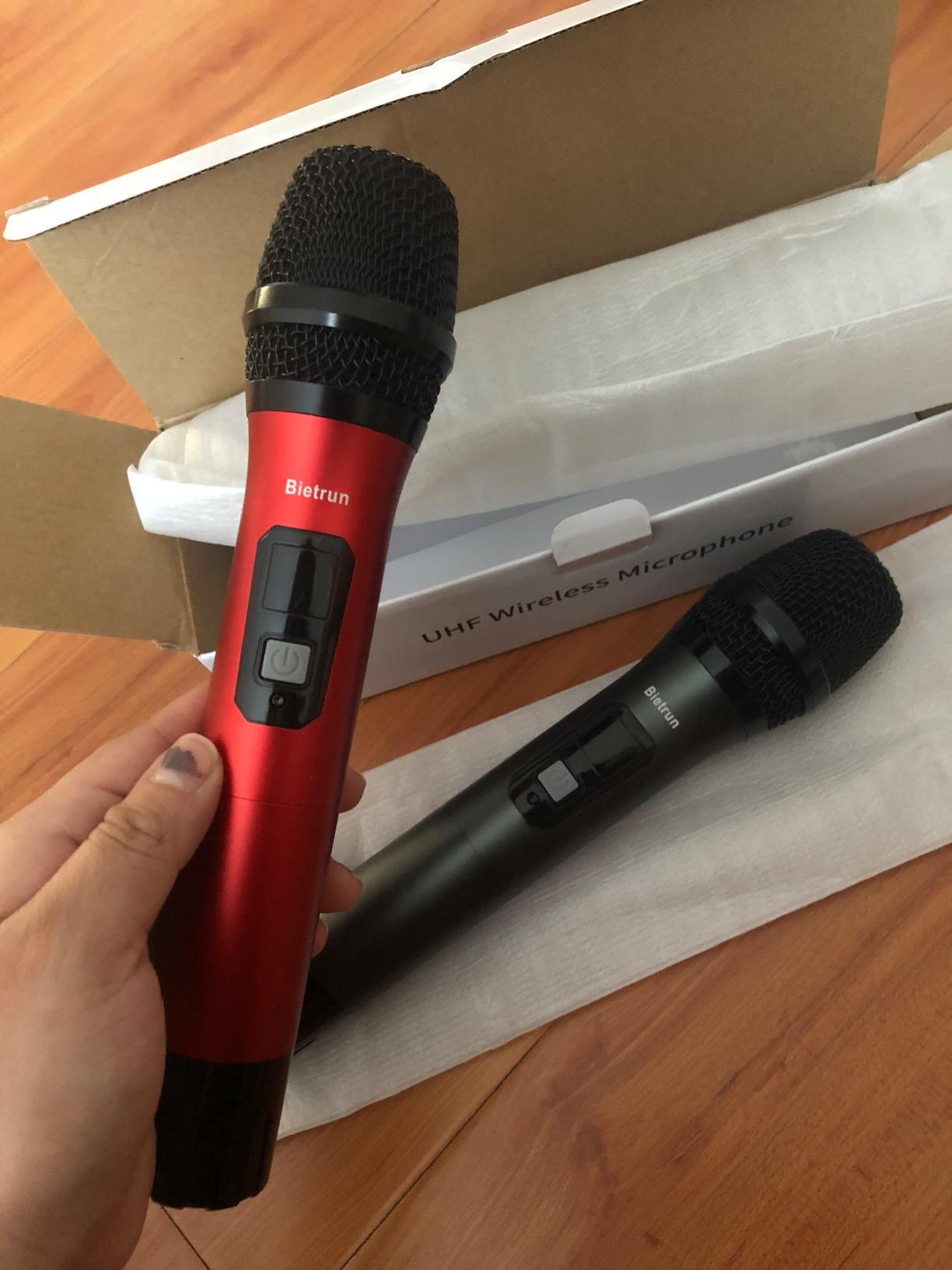 Bietrun UHF Wireless Microphone with 1/4'' Plug Rechargeable Receiver, 160 Feet, Professional Metal Dual Handheld Cordless Dynamic Mic System for Karaoke, Wedding, Singing, DJ, Party, Speech, Church customer photo 1