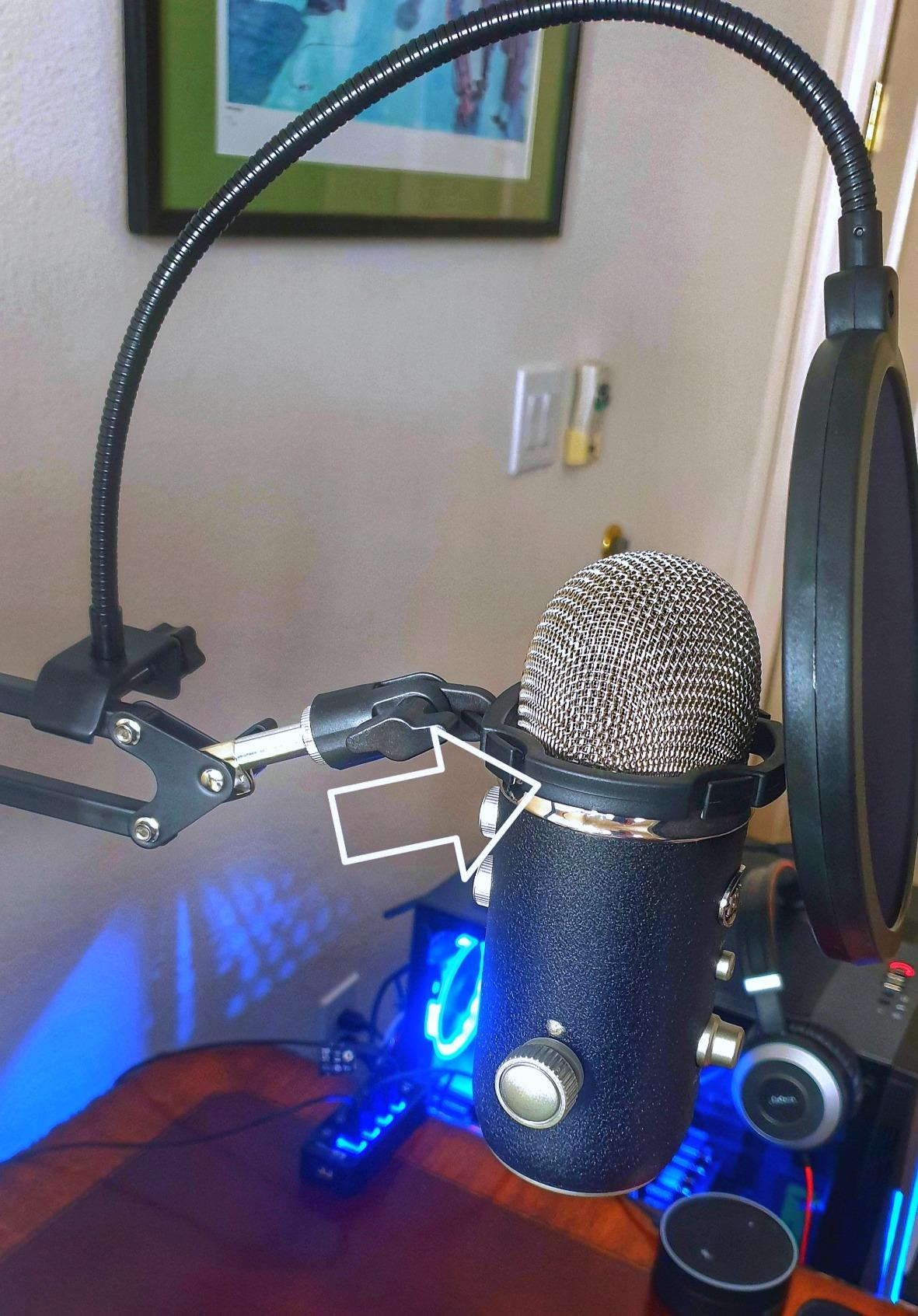 Microphone Stand for Blue Yeti, Quadcast Boom Arm Scissor Mic Stand with Windscreen and Double layered screen Pop Filter Heavy Duty Mic Boom Scissor Arm Stands, Broadcasting and Recording.Game customer photo 2