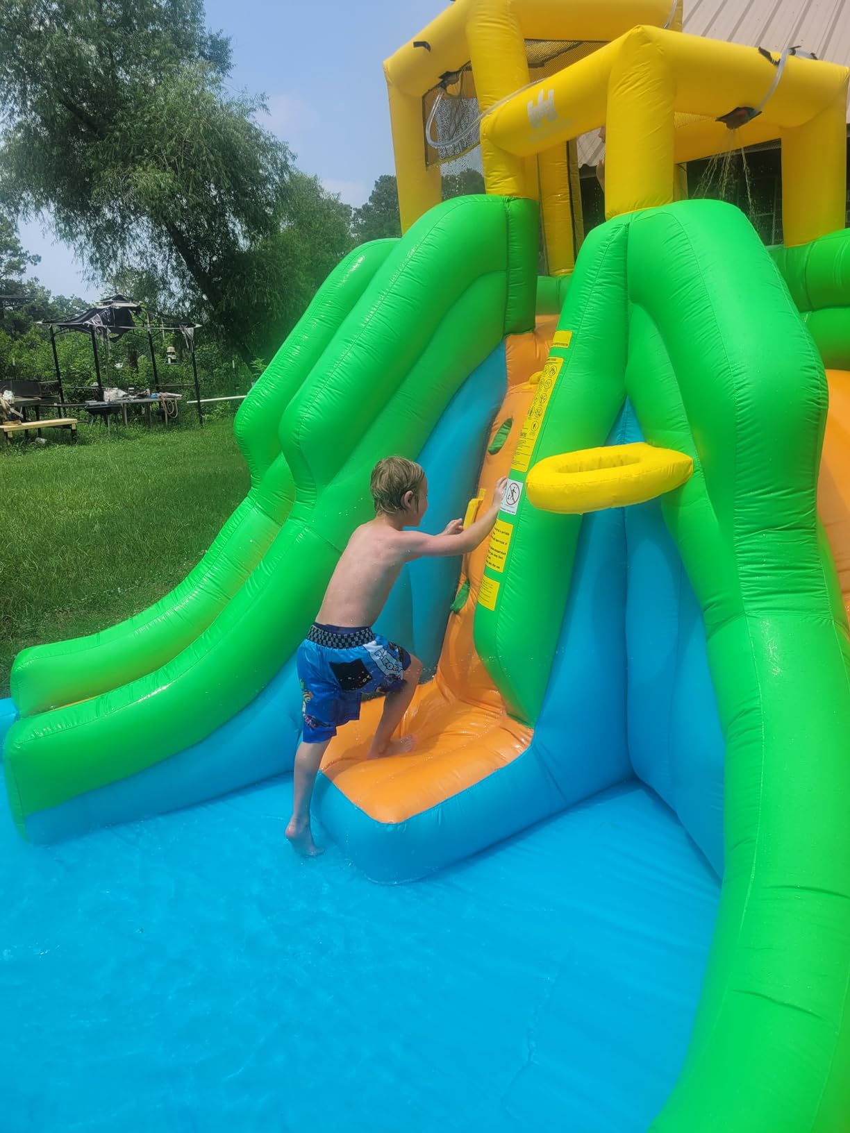 BOUNTECH Inflatable Water Slide, Dual Slides Giant Water Park Jump Castle 6 in 1 with Blower for Outdoor Racing Fun, Climbing Wall, Blow up Water Slides Inflatables for Big Kids 3-10 Outdoor Indoor customer photo 1