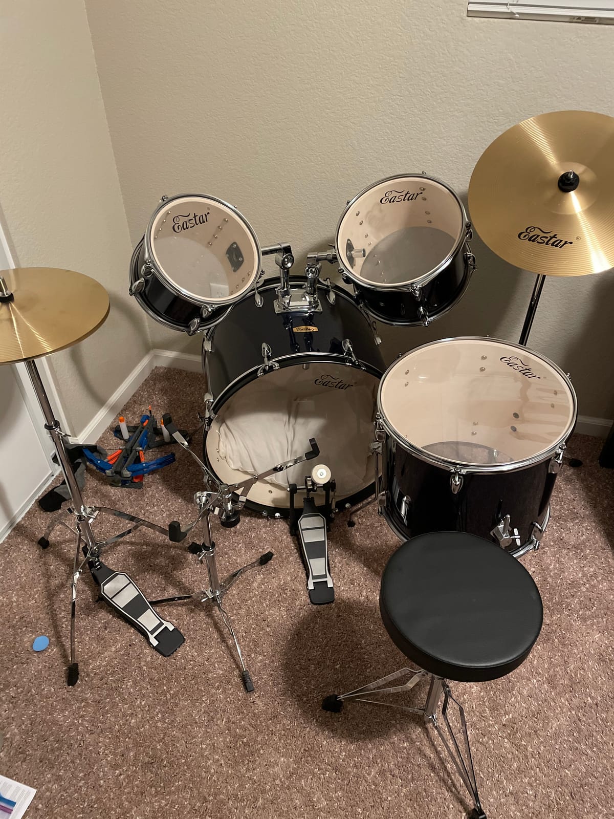Drum Set Eastar 22 inch for Adults, 5 Piece Full Size Drum Kit Junior Beginner with Pedal Cymbals Stands Stool and Sticks, Metallic Blue customer photo 2