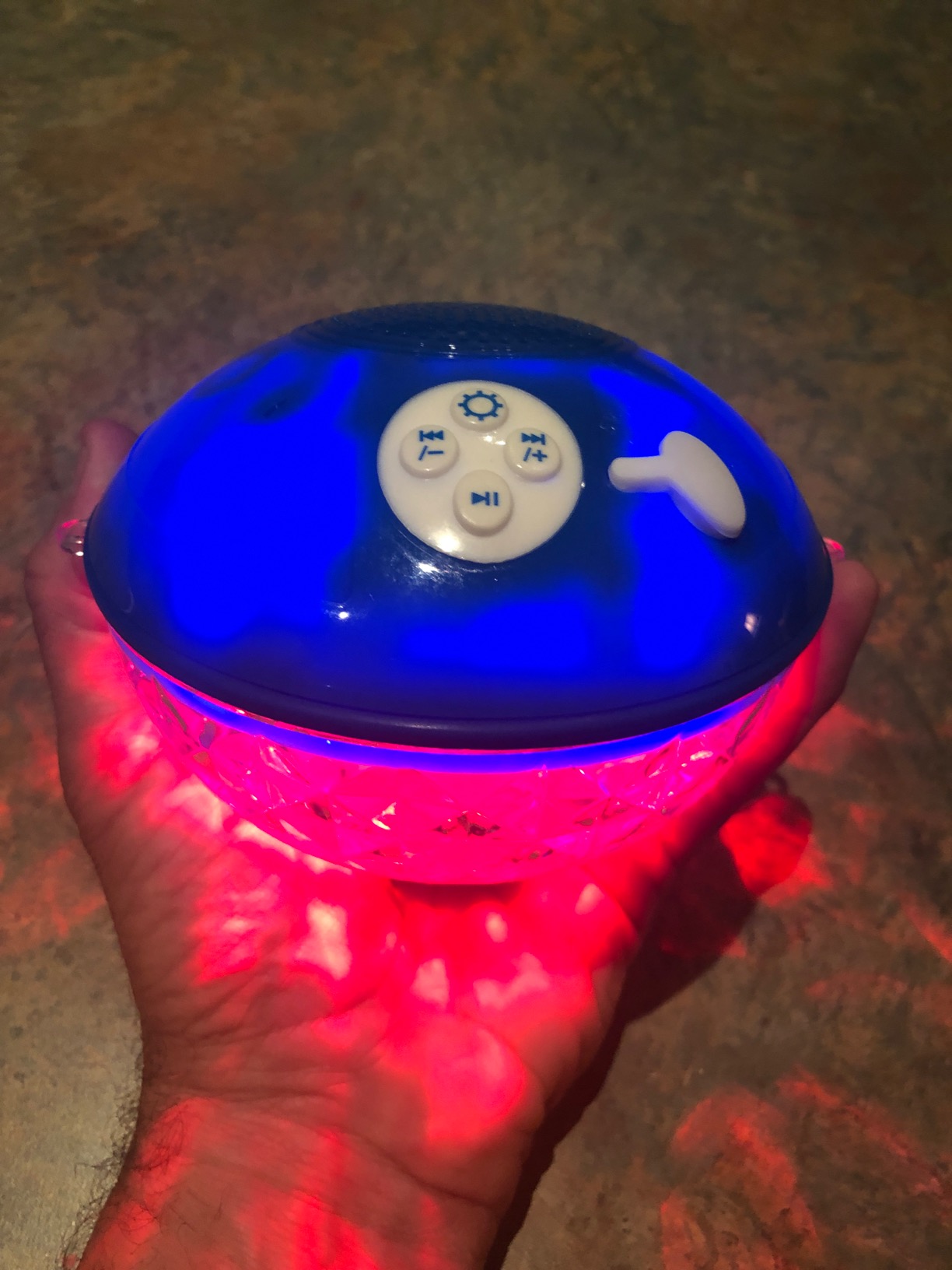Bluetooth Pool Speaker with Colorful Light, Portable Floating Pool Speaker IP68 Waterproof,Built-in Mic, Floatable Crystal Clear Sound Wireless Bluetooth Hot Tub Speakers for Pools Spa Outdoor customer photo 1
