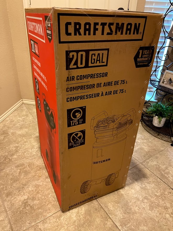 Craftsman Air Compressor, 20 Gallon Oil-Free 1.8 HP Max 175 PSI Pressure Two Quick Couplers Big Capacity, Red- CMXECXA0232043 customer photo 1