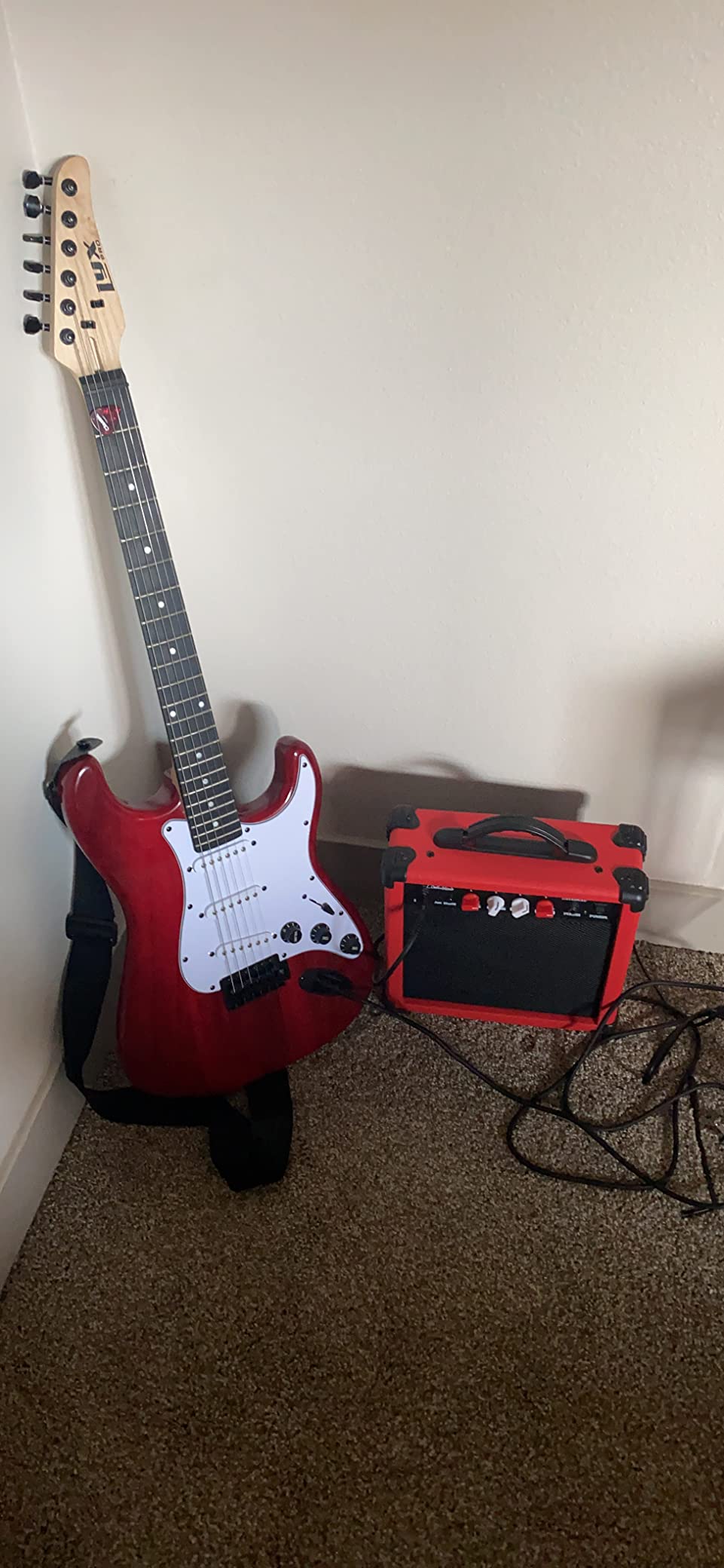 LyxPro 39 inch Electric Guitar Kit Bundle with 20w Amplifier, All Accessories, Digital Clip On Tuner, Six Strings, Two Picks, Tremolo Bar, Shoulder Strap, Case Bag Starter kit Full Size - Blue customer photo 1