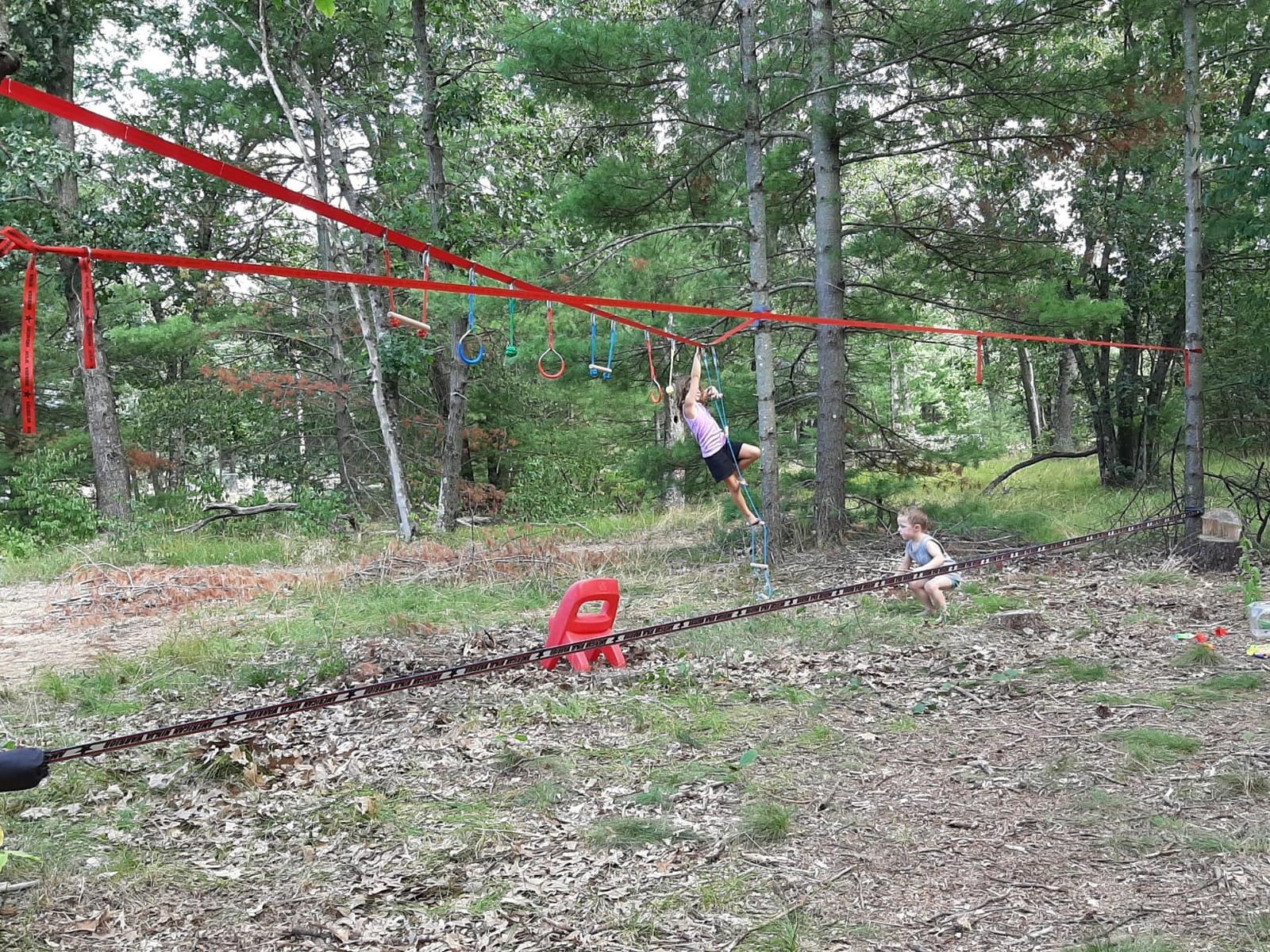 Ninja Warrior Obstacle Course for Kids - 60ft Slackline with 8 Pcs Accessories, Tree Protector & Carry Bag customer photo 2