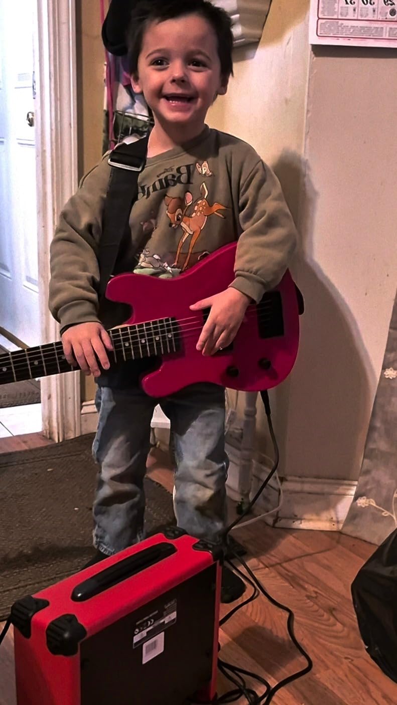 LyxPro 30 Inch Electric Guitar and Starter Kit for Kids with 3/4 Size Beginner’s Guitar, Amp, Six Strings, Two Picks, Shoulder Strap, Digital Clip On Tuner, Guitar Cable and Soft Case Gig Bag - Pink customer photo 2