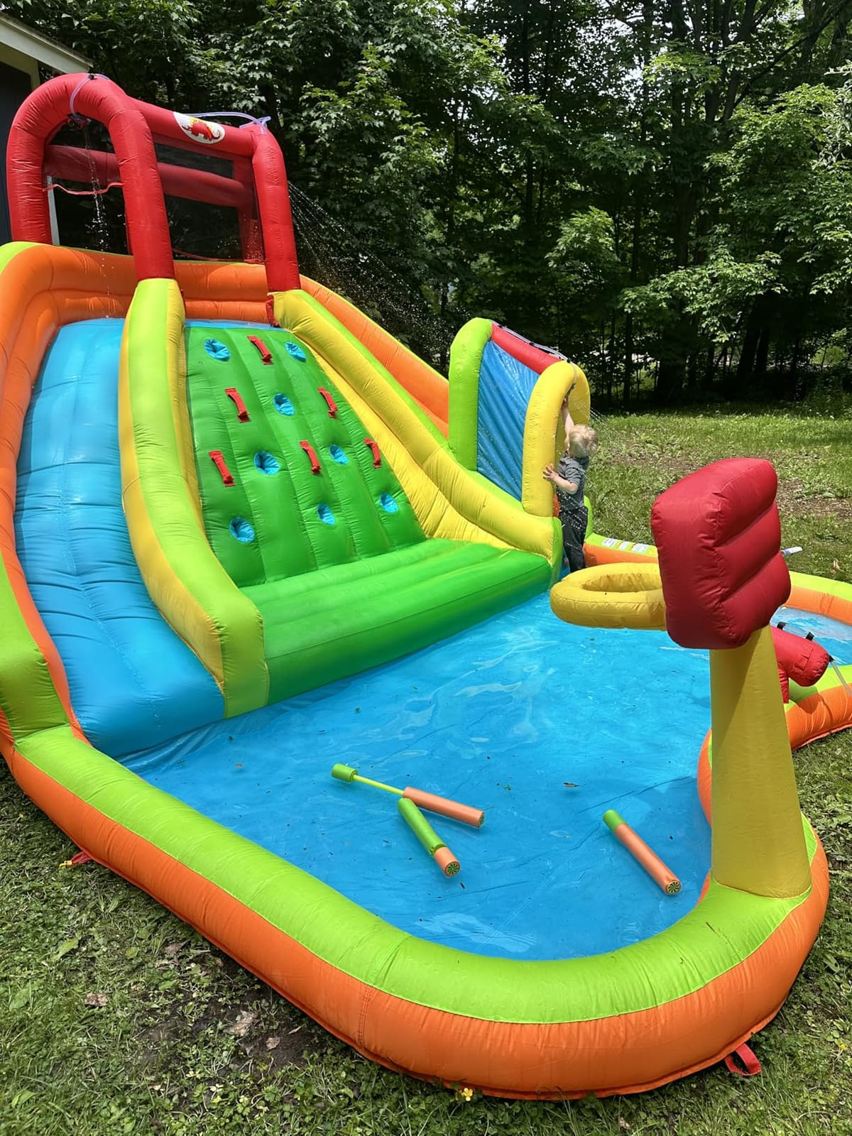 WELLFUNTIME Inflatable Water Double Slides Park, Bounce House with Arched Water Gun Spray, Jumping Castle with Air Blower customer photo 1