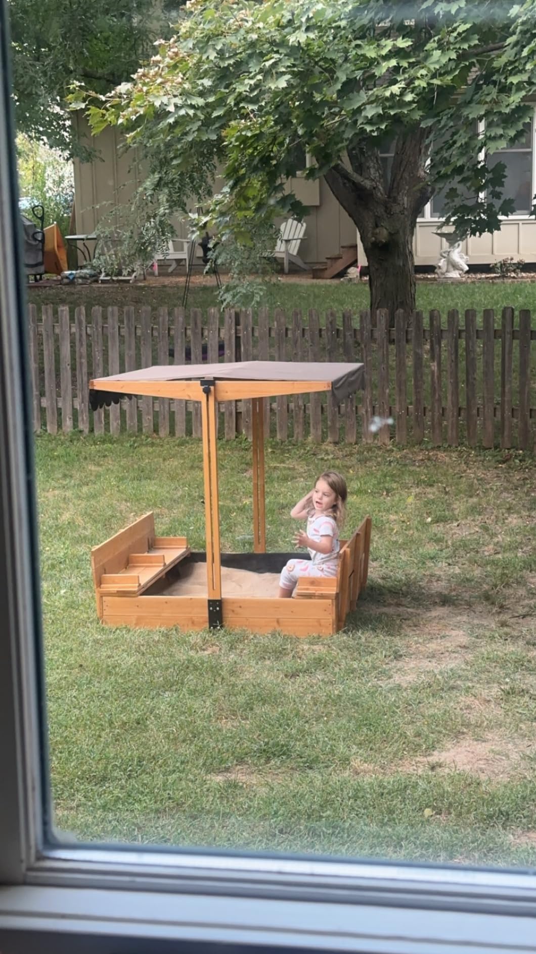 Aivituvin Kids Sand Boxes with Canopy Sandboxes with Covers Foldable Bench Seats, Children Outdoor Wooden Playset - Upgrade Retractable Roof (47x47Inch) customer photo 1