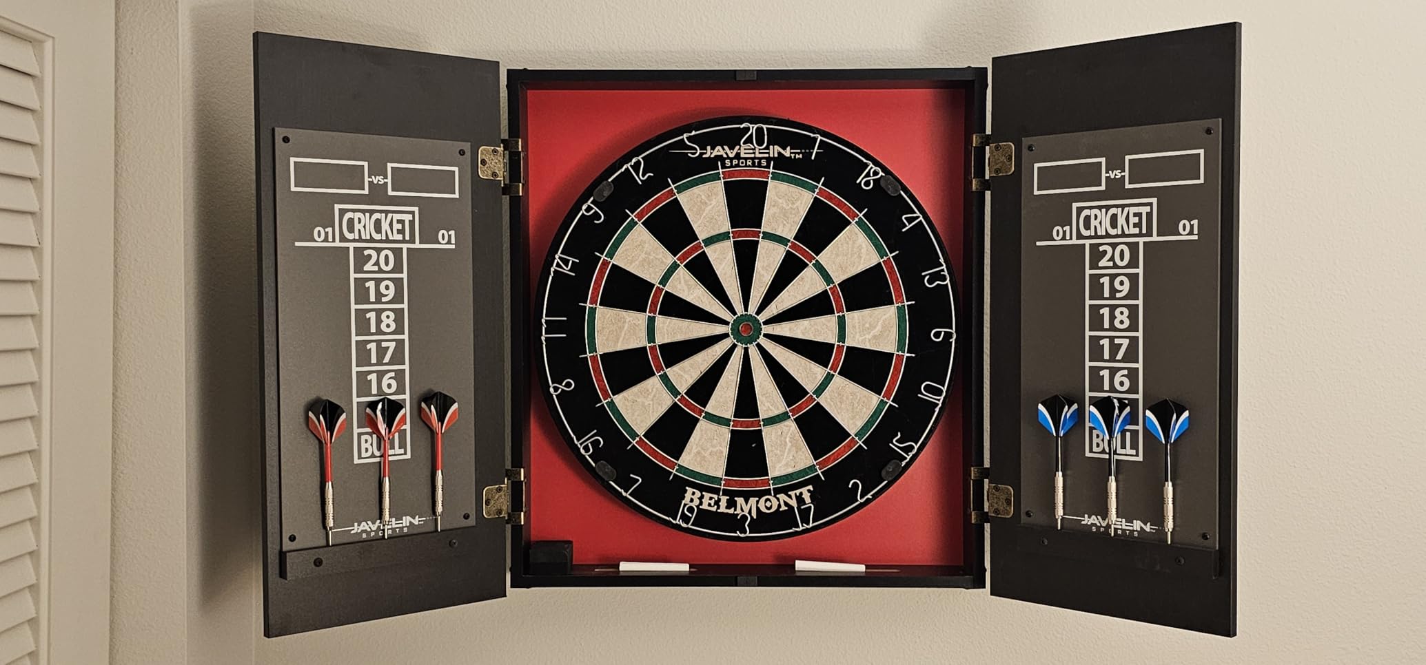 EastPoint Belmont Dart Board Cabinet, 6 Steel Tip Darts, Game Room Decor customer photo 1