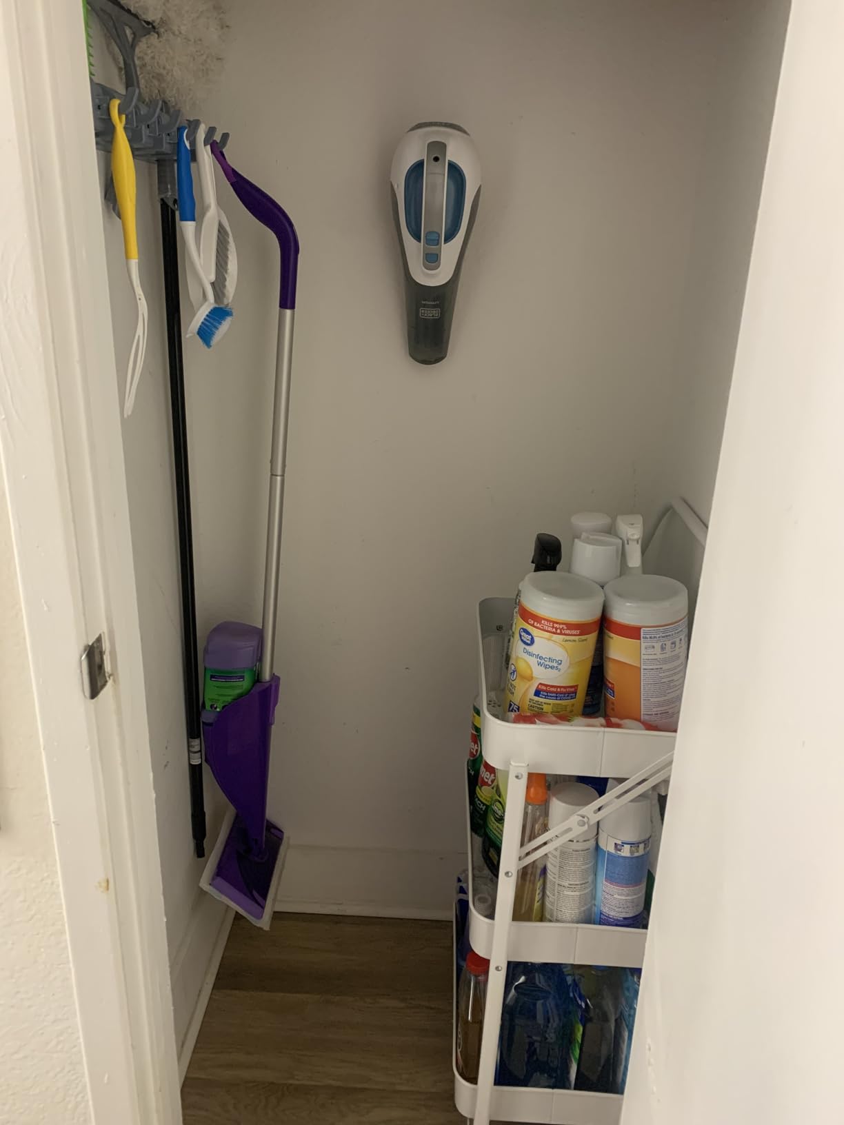 Amazon Basics Rectangular Heavy Duty Wall Mount Broom and Mop Holder, Sturdy Tool Organizer with Hooks and Slots for Garage, Garden, Laundry, Kitchen Organization, 2.36 x 16.9 x 3.35 in, Gray customer photo 1