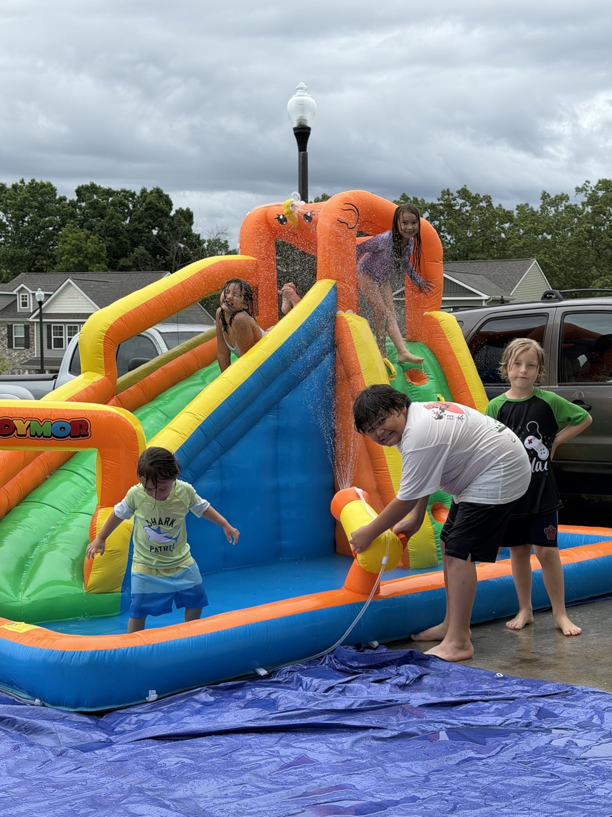 JOYMOR Inflatable Water Slide Park wtih Splash Pool, Climbing Wall, Water Cannon,Blow up Water Slides for Backyard Outdoor Fun Summer Water Plays for Party Birthday Gift (Orange & Yellow) customer photo 1