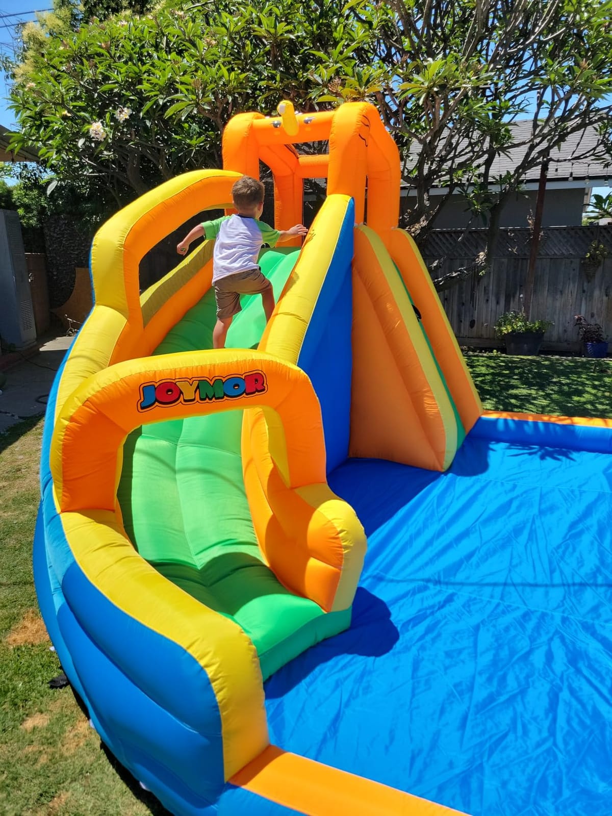JOYMOR Inflatable Water Slide Park wtih Splash Pool, Climbing Wall, Water Cannon,Blow up Water Slides for Backyard Outdoor Fun Summer Water Plays for Party Birthday Gift (Orange & Yellow) customer photo 2