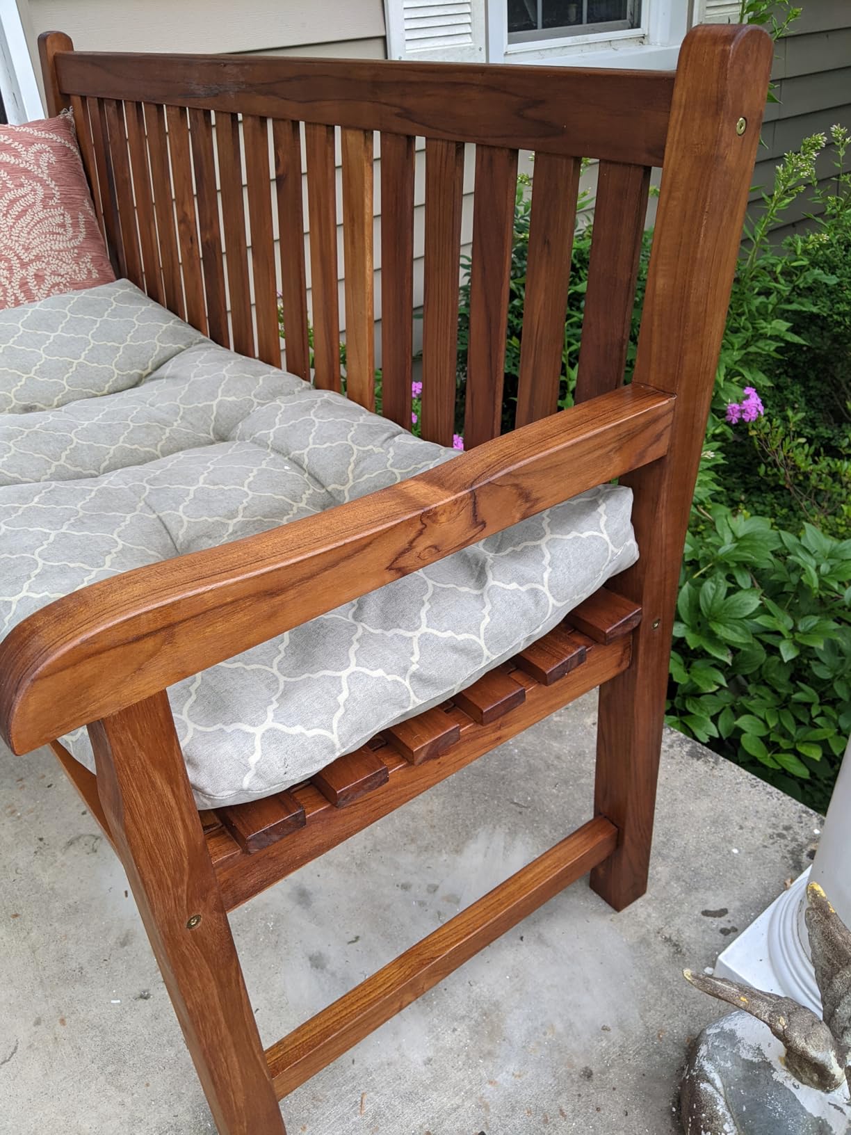 Sunnydaze Wooden Outdoor Teak Bench with Backrest, 59” W, Light Brown customer photo 2