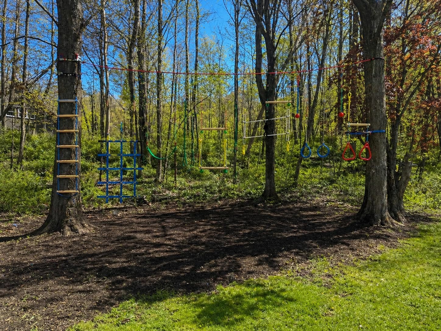 Dripex 65FT Ninja Warrior Obstacle Course for Kids - Double Longest Slacklines with 10 Most Complete Accessories for Kids, Swing, Trapeze Swing, Rope Ladder, Obstacle Net Plus 1.2M Arm Trainer customer photo 1