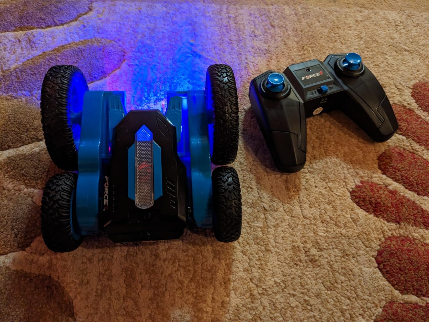 Force1 Tornado Blue LED Remote Control Car for Kids- Double Sided Driving Fast RC Cars 360 Flips, Outdoor 4WD Off Road Stunt RC Car, All Terrain Tires, RC Crawler Rechargeable Battery, 2.4GHz Remote customer photo 1
