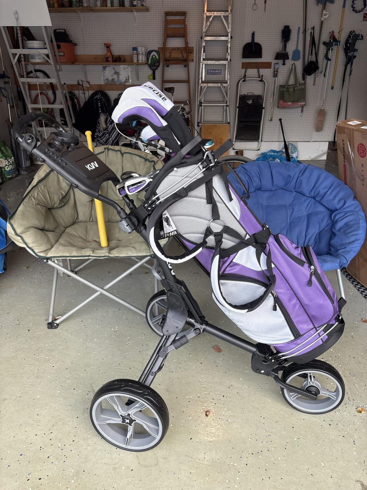 KVV 3 Wheel Foldable/Collapsible Golf Push Cart Ultra Lightweight Smallest Folding Size, New-Version Scorecard Holder Umbrella Holder Included customer photo 1