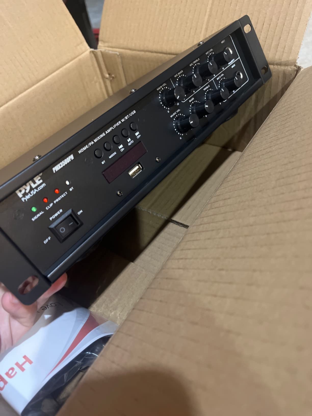 Pyle Bluetooth PA Mixing Amplifier - 500W Home Audio Rack Mount Stereo Power Amplifier, Digital LED Display, USB/AUX/Mic, Optical/Coaxial, AC-3, 70V/100V Output - PMX3500PH customer photo 2