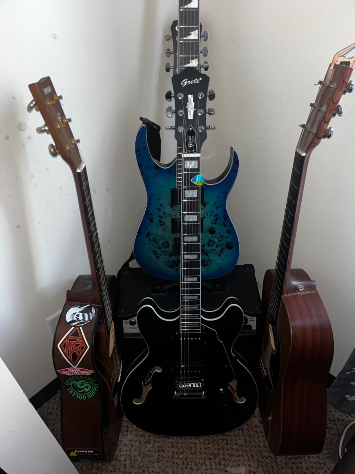 GROTE Electric Guitar Semi-Hollow Body Guitar matte finished P90 Pickups (Green) customer photo 1