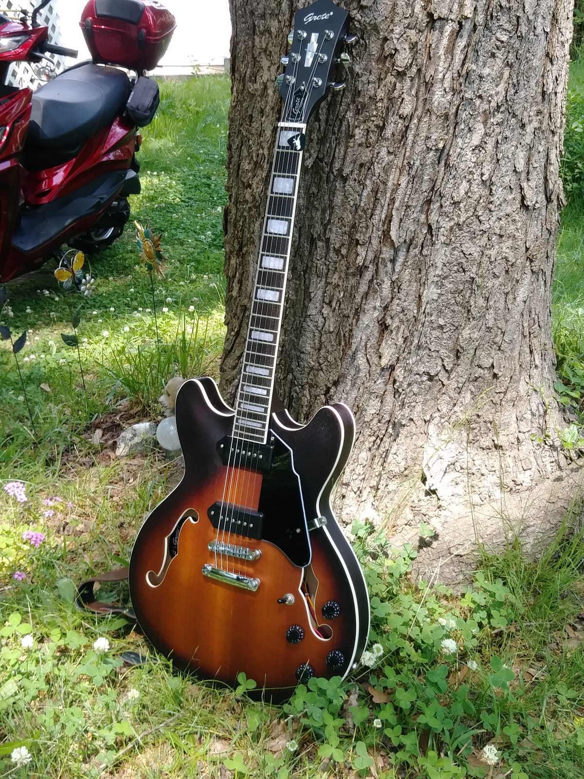 GROTE Electric Guitar Semi-Hollow Body Guitar matte finished P90 Pickups (Green) customer photo 2