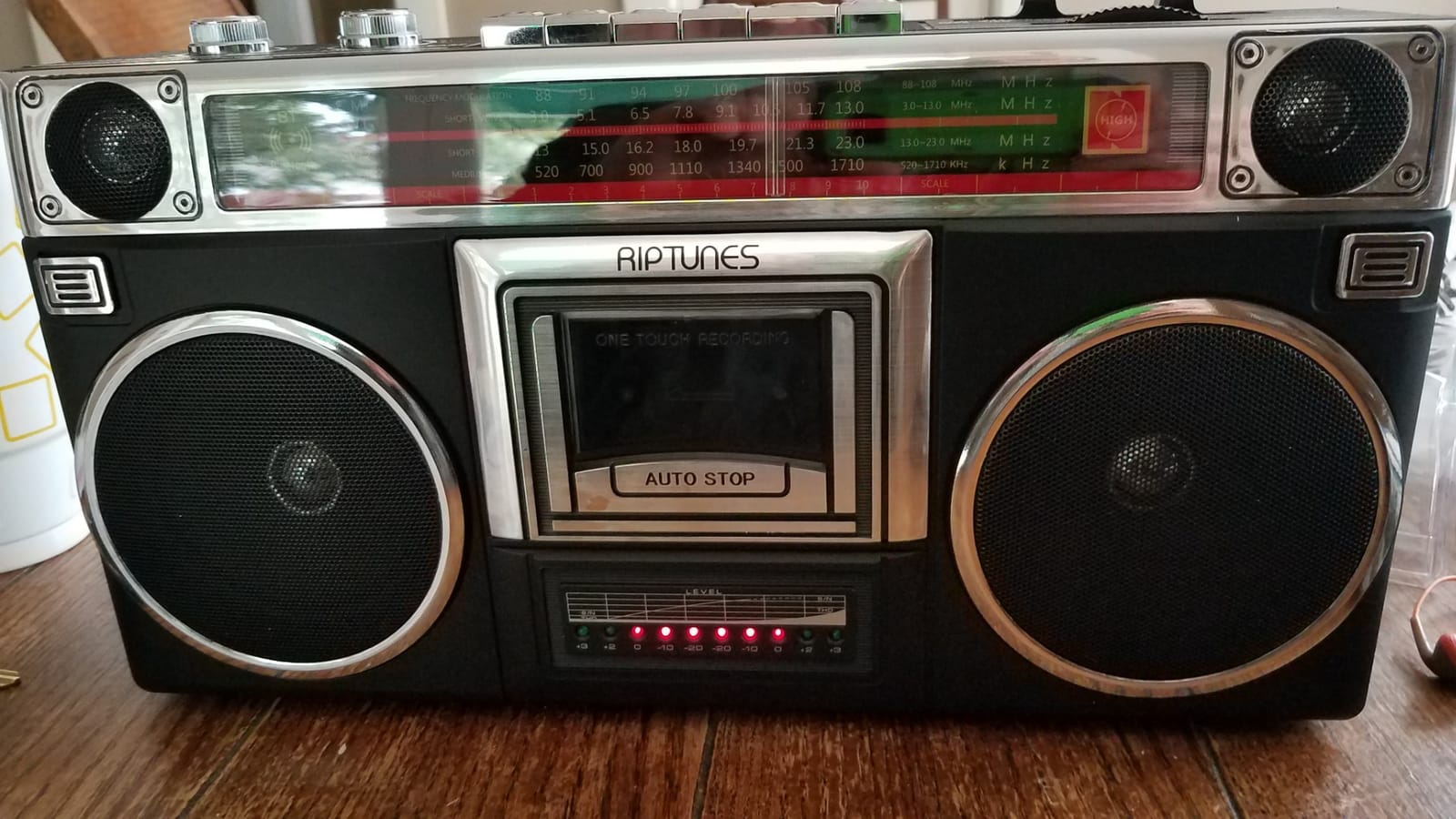 Riptunes Boombox Radio Cassette Player Recorder, AM/FM -SW1/SW2 Radio, Wireless Streaming, USB/Micro SD Slots, Aux in, Headphone Jack, Classic 80s Style Retro, Black customer photo 1