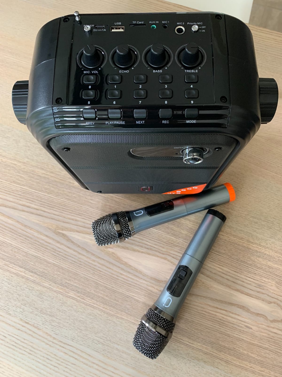 JYX Karaoke Machine with 2 Wireless Microphones, Portable Bluetooth Speaker PA System with Shoulder Strap, Subwoofer Support TWS, USB, Radio, AUX, REC, Bass&Treble for Home Party/Meeting/Adults/Kids customer photo 1