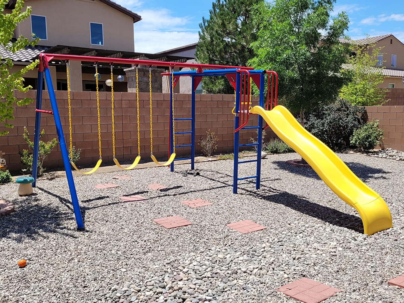 Lifetime 91028 Monkey Bar Adventure Swing Set with 3 Swings, Trapeze Bar, 9-Foot Slide and Fireman's Pole, Earthtone customer photo 2