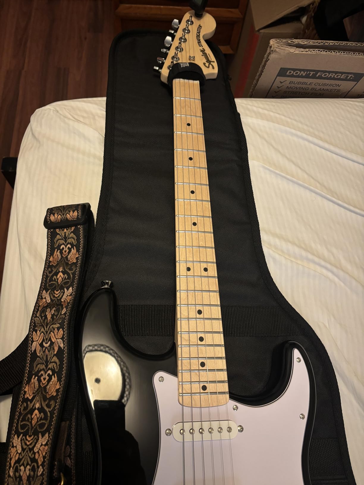 Squier Affinity Stratocaster Electric Guitar, Maple Fingerboard, Black | Ideal starter electric guitar, Fender-designed Strat pickups, slim C-shape neck, 2-year warranty, affordable Stratocaster customer photo 1