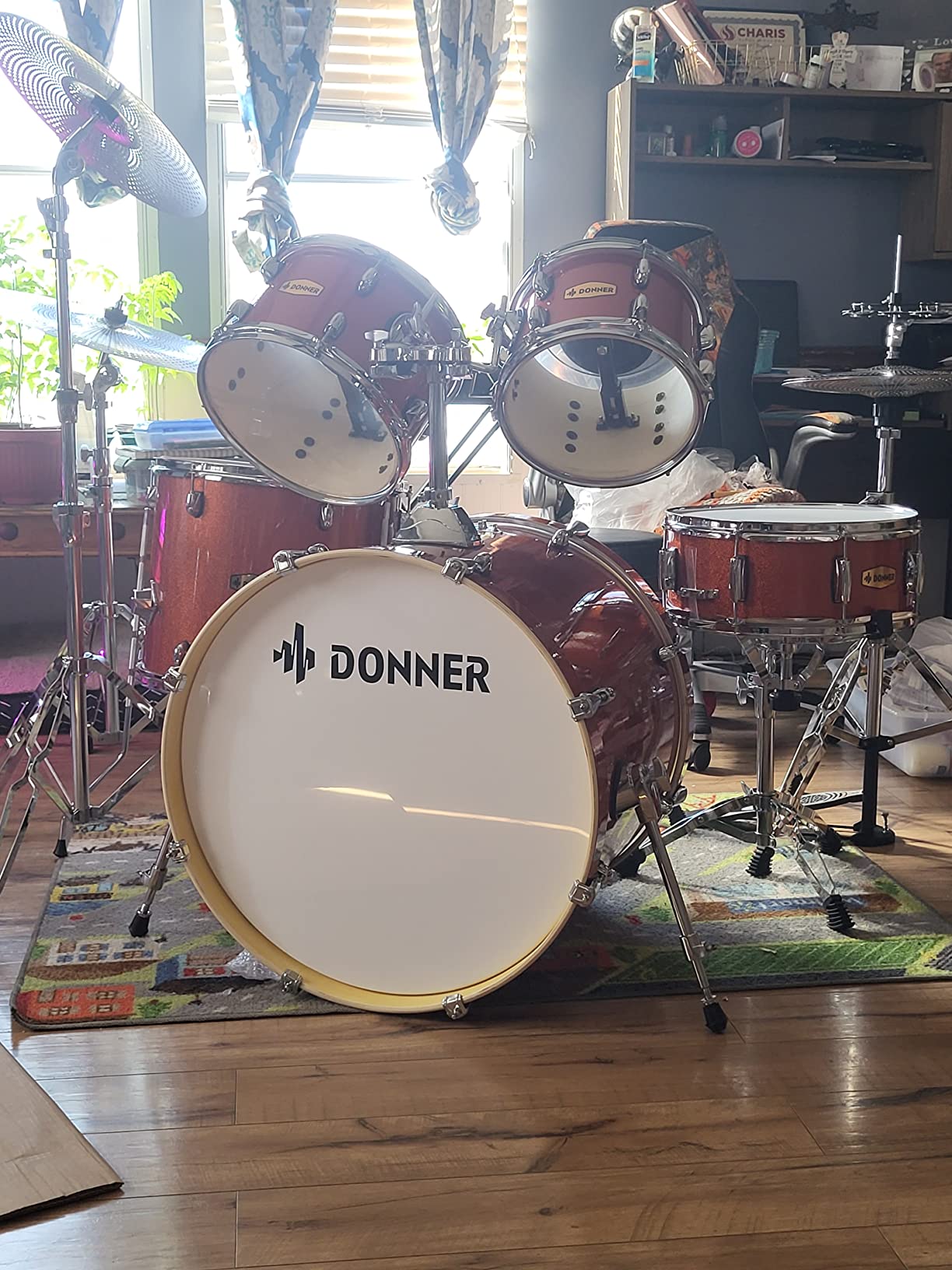 Donner Drum Set Adult with Practice Mute Pad,5-Piece 22 inch Full Size Acoustic Drum Kit, Black- DDS-520 customer photo 1