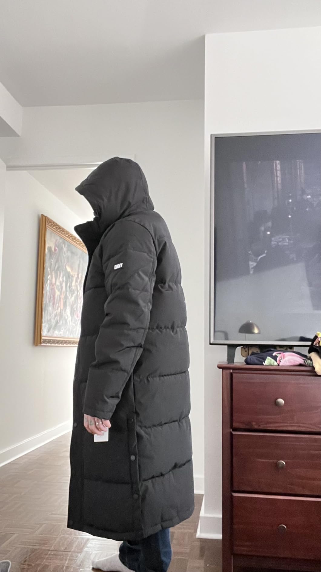DKNY Arctic Cloth Hooded Extra Long Parka Jacket customer photo 2